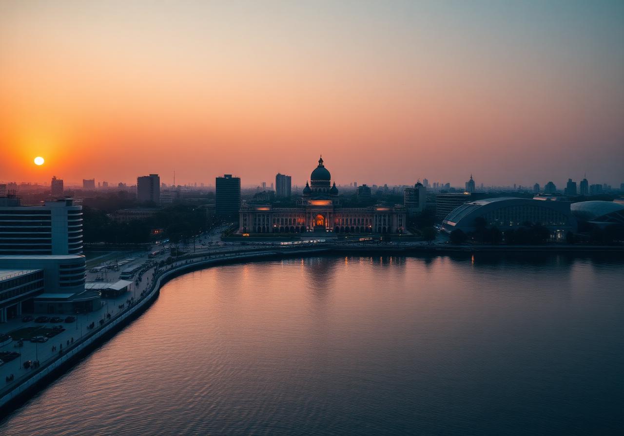 Ahmedabad skyline at sunset