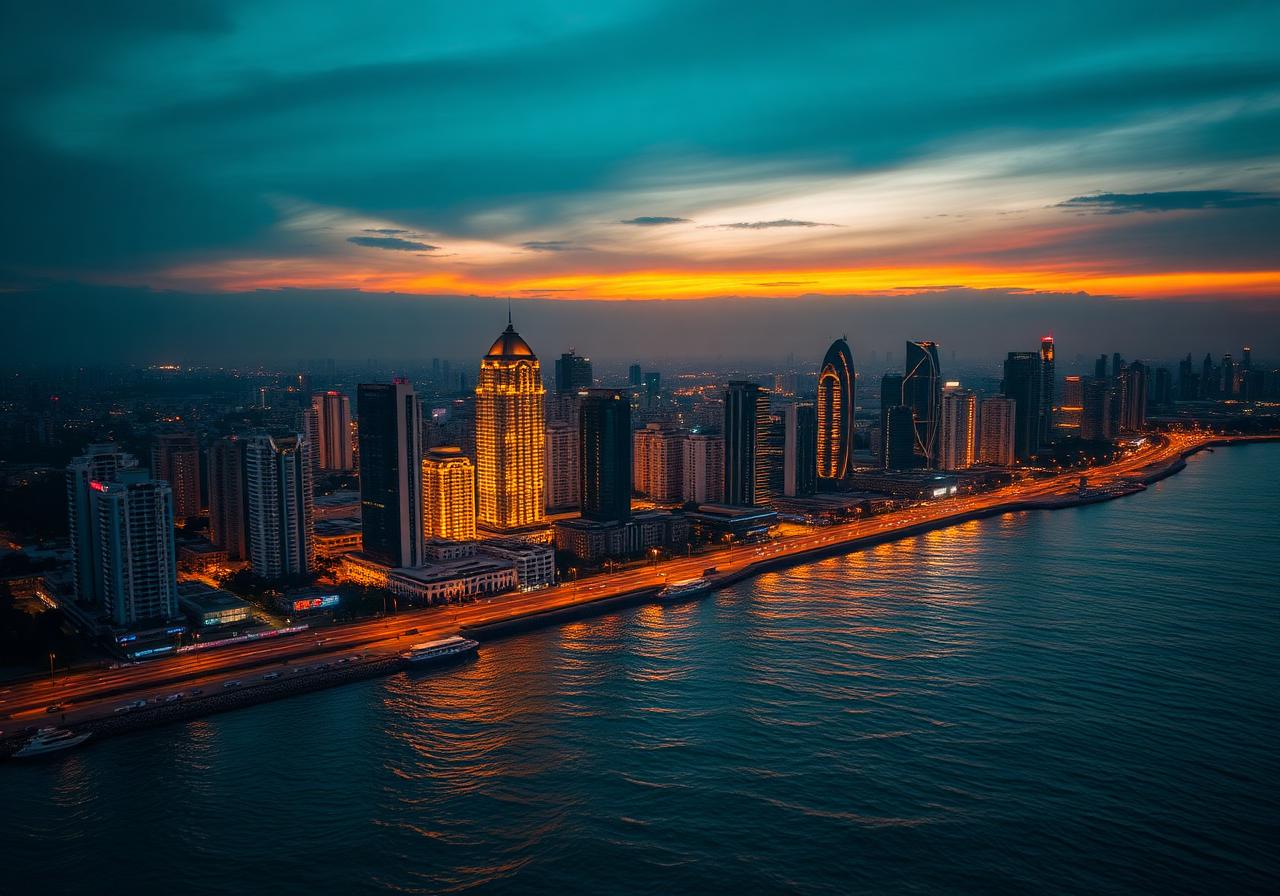 Mumbai skyline at golden hour